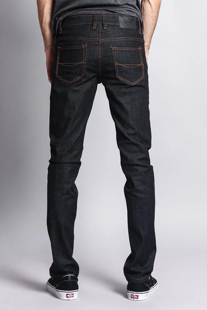 Men's Skinny Fit Raw Denim Jeans (Black/Timber) 3 Men's Skinny Fit Raw Denim Jeans (Black/Timber) - Image 3