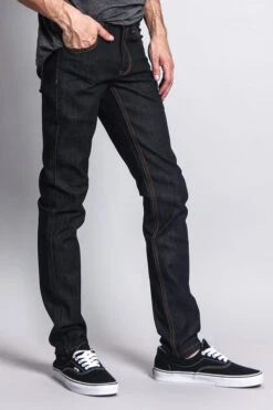 Men's Skinny Fit Raw Denim Jeans (Black/Timber) 8 Men's Skinny Fit Raw Denim Jeans (Black/Timber) -Victorious DL936 BKT 4