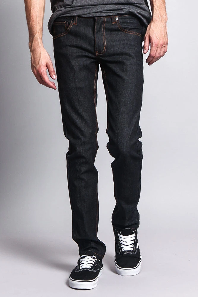 Men's Skinny Fit Raw Denim Jeans (Black/Timber) 5 Men's Skinny Fit Raw Denim Jeans (Black/Timber) - Image 5