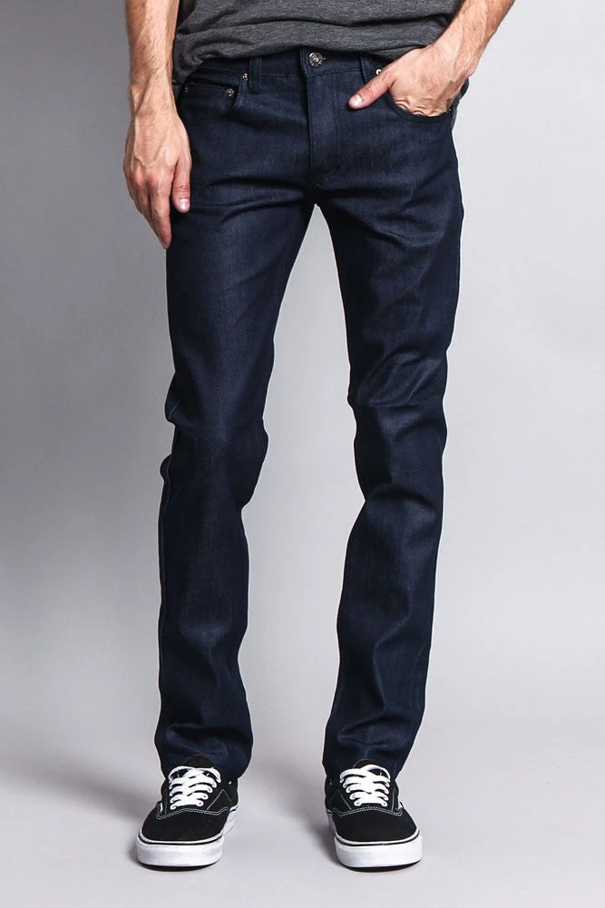 Men's Skinny Fit Raw Denim Jeans (Indigo) 1 Men's Skinny Fit Raw Denim Jeans (Indigo)