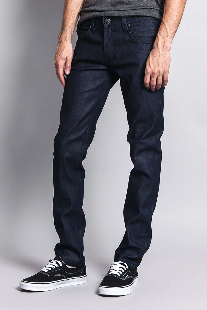 Men's Skinny Fit Raw Denim Jeans (Indigo) 2 Men's Skinny Fit Raw Denim Jeans (Indigo) - Image 2