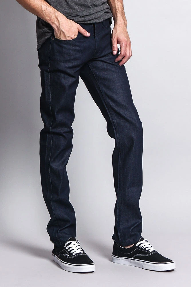 Men's Skinny Fit Raw Denim Jeans (Indigo) 4 Men's Skinny Fit Raw Denim Jeans (Indigo) - Image 4