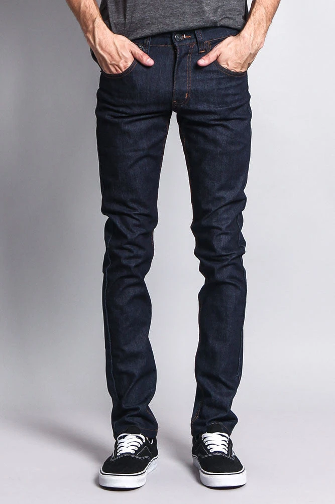 Men's Skinny Fit Raw Denim Jeans (Indigo/Timber) 1 Men's Skinny Fit Raw Denim Jeans (Indigo/Timber)
