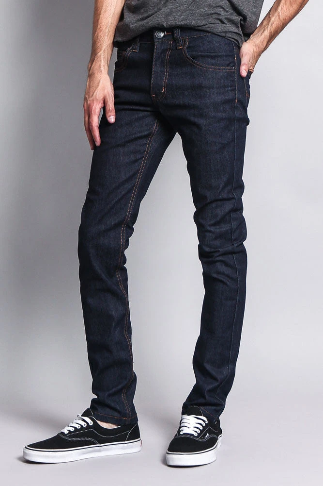 Men's Skinny Fit Raw Denim Jeans (Indigo/Timber) 2 Men's Skinny Fit Raw Denim Jeans (Indigo/Timber) - Image 2