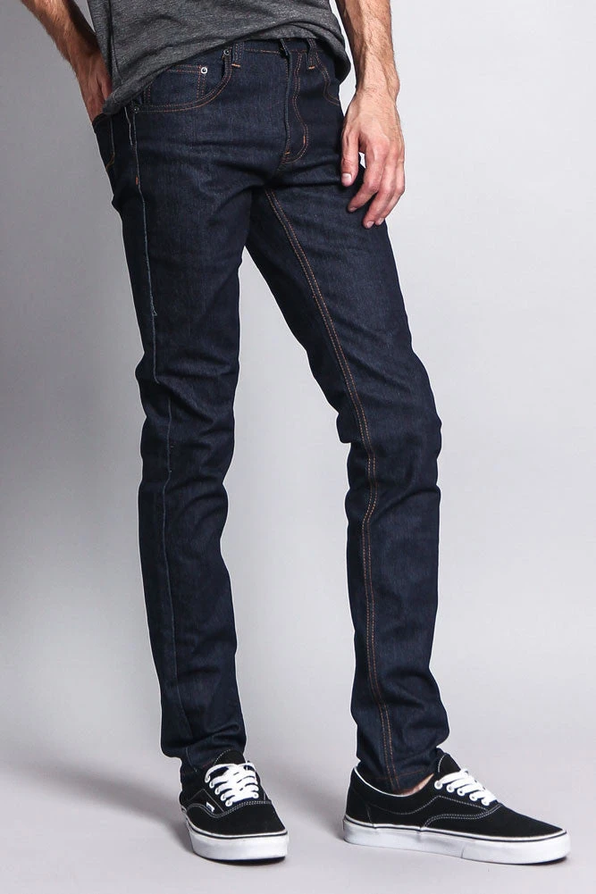 Men's Skinny Fit Raw Denim Jeans (Indigo/Timber) 4 Men's Skinny Fit Raw Denim Jeans (Indigo/Timber) - Image 4