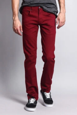 Men's Essential Skinny Fit Colored Jeans (Burgundy) -Victorious DL937 BRG 5