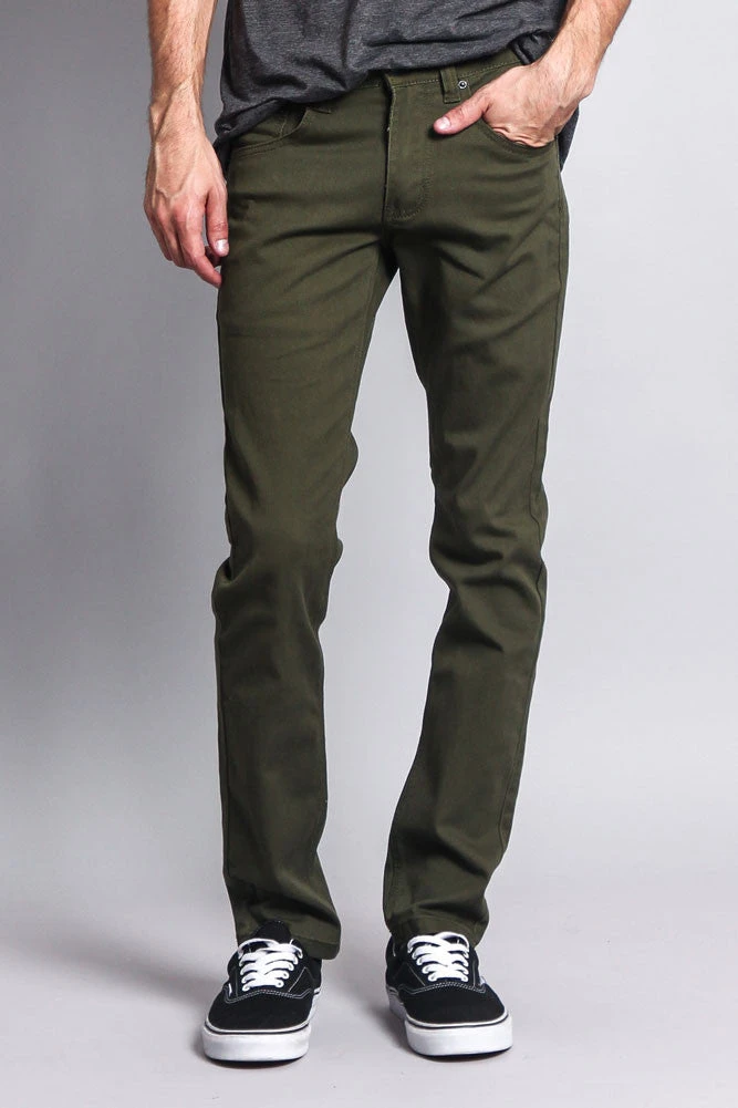 Men's Essential Skinny Fit Colored Jeans (Olive) 4 Men's Essential Skinny Fit Colored Jeans (Olive) - Image 4