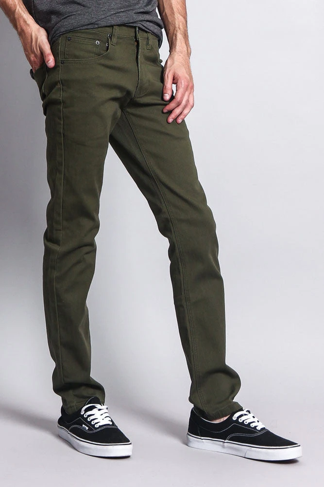 Men's Essential Skinny Fit Colored Jeans (Olive) 7 Men's Essential Skinny Fit Colored Jeans (Olive) - Image 7