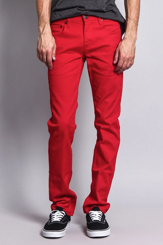 Men's Essential Skinny Fit Colored Jeans (Red) 4 Men's Essential Skinny Fit Colored Jeans (Red) - Image 4