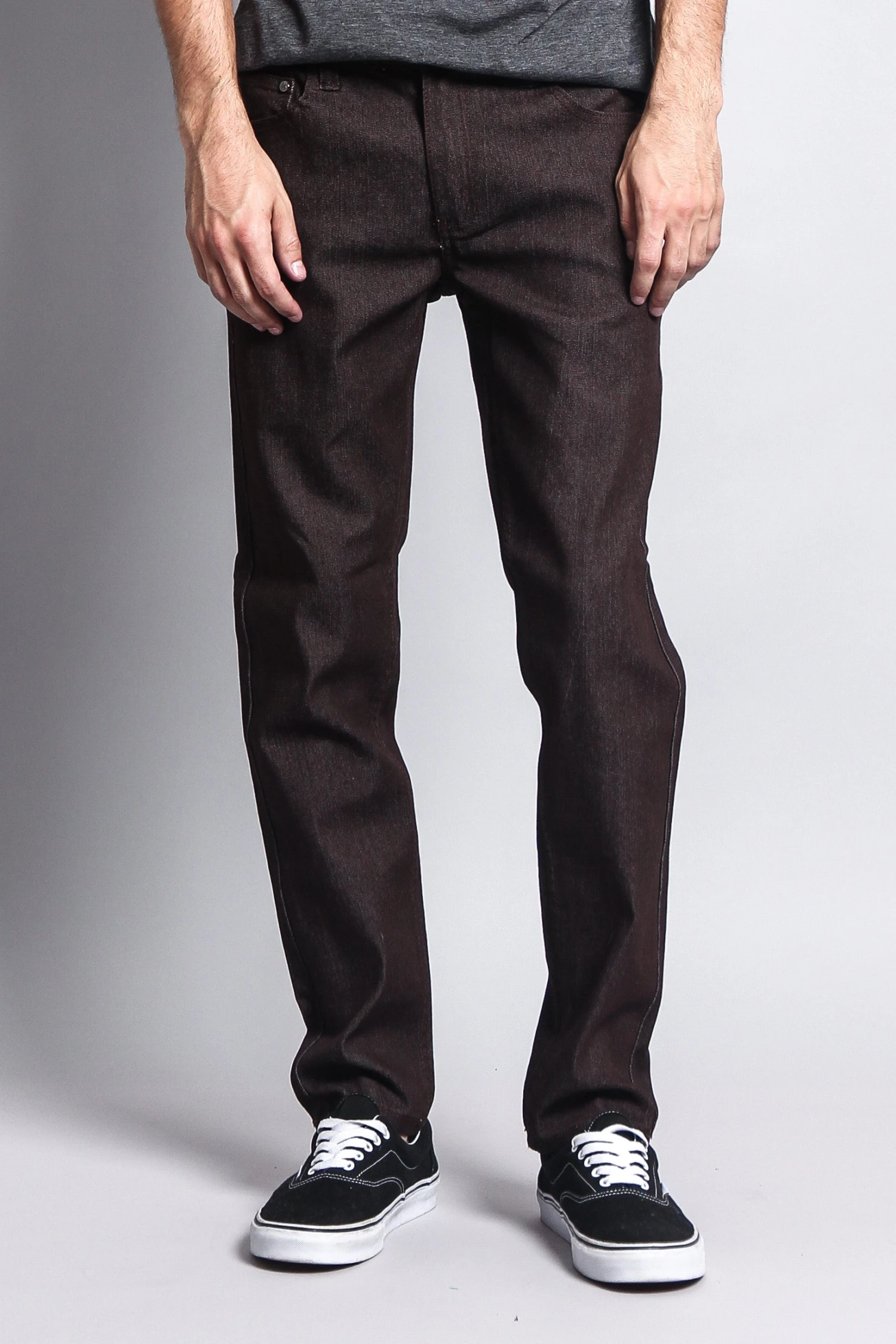 Men's Skinny Fit Raw Denim Jeans (Brown) 1 Men's Skinny Fit Raw Denim Jeans (Brown)