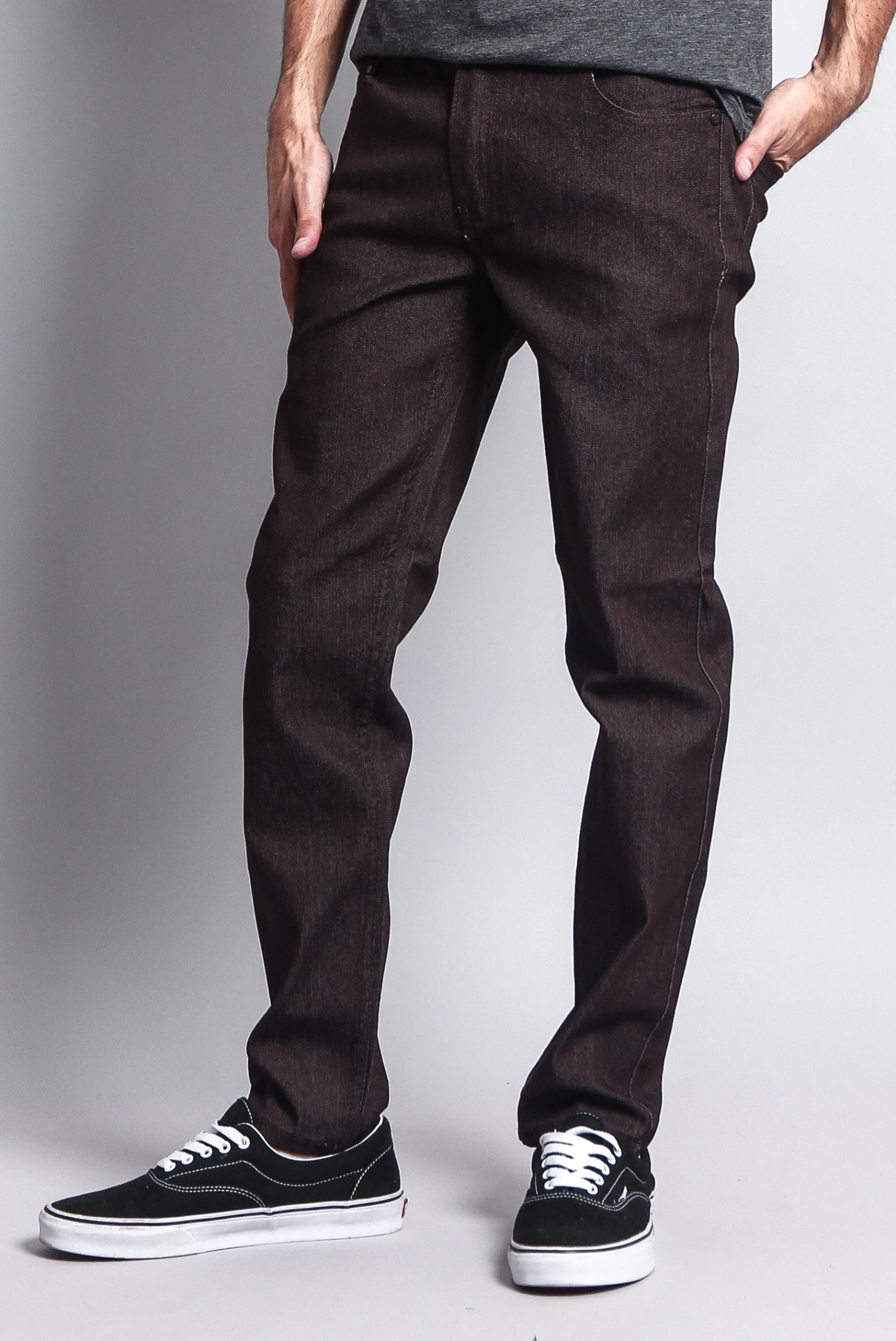 Men's Skinny Fit Raw Denim Jeans (Brown) 2 Men's Skinny Fit Raw Denim Jeans (Brown) - Image 2