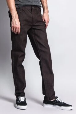 Men's Skinny Fit Raw Denim Jeans (Brown) 8 Men's Skinny Fit Raw Denim Jeans (Brown) -Victorious DL938 BRN 4