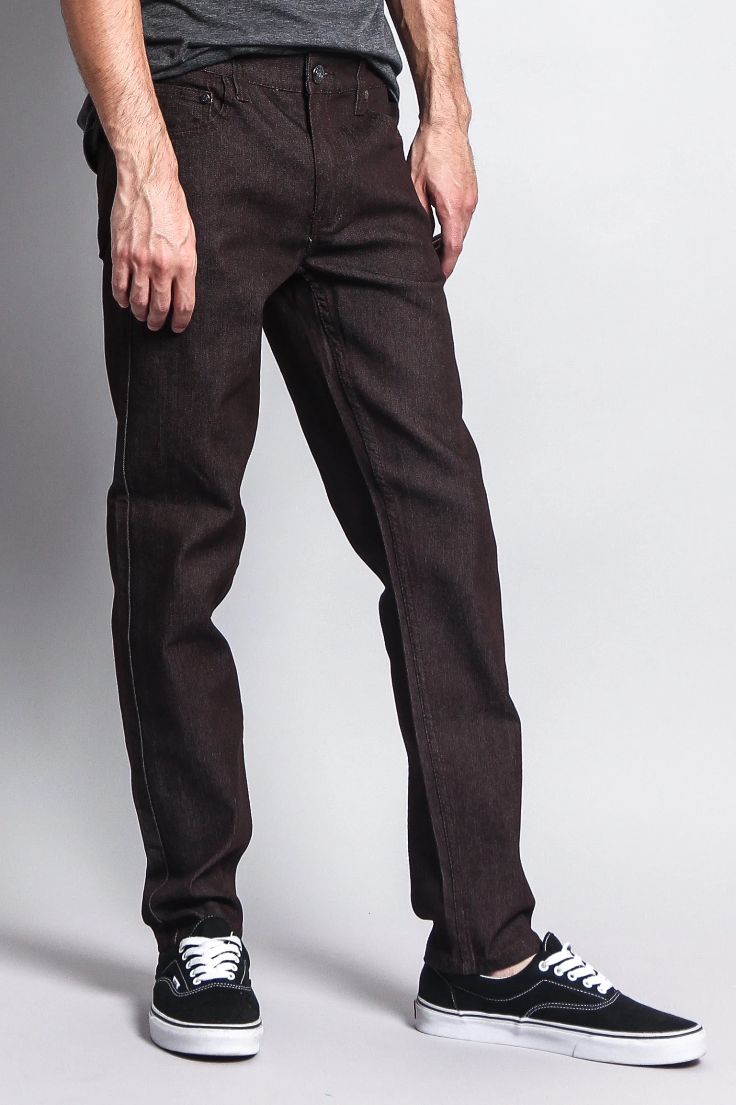 Men's Skinny Fit Raw Denim Jeans (Brown) 4 Men's Skinny Fit Raw Denim Jeans (Brown) - Image 4