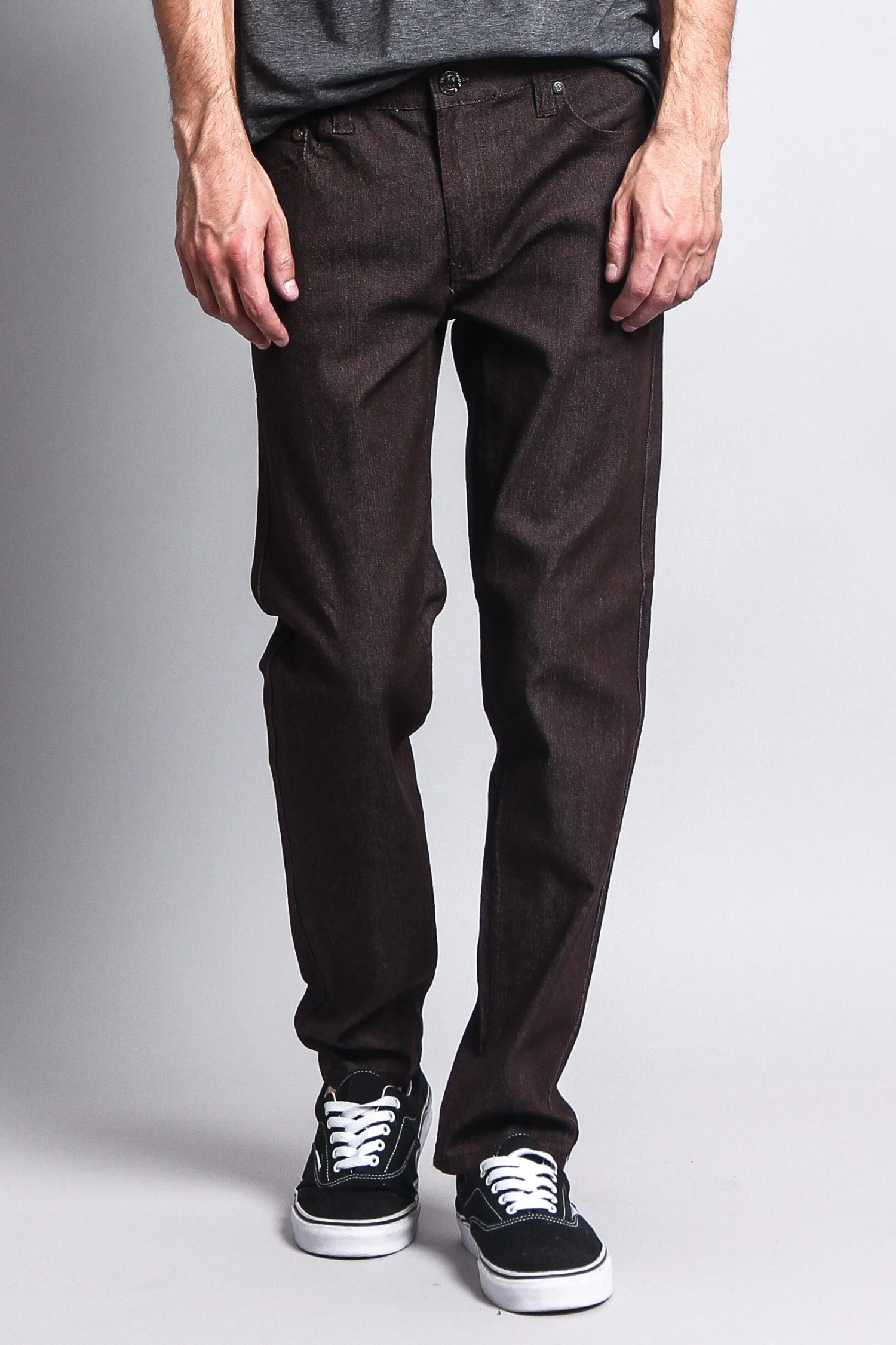 Men's Skinny Fit Raw Denim Jeans (Brown) 5 Men's Skinny Fit Raw Denim Jeans (Brown) - Image 5