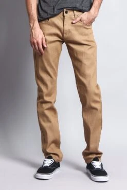 Men's Skinny Fit Raw Denim Jeans (Khaki)