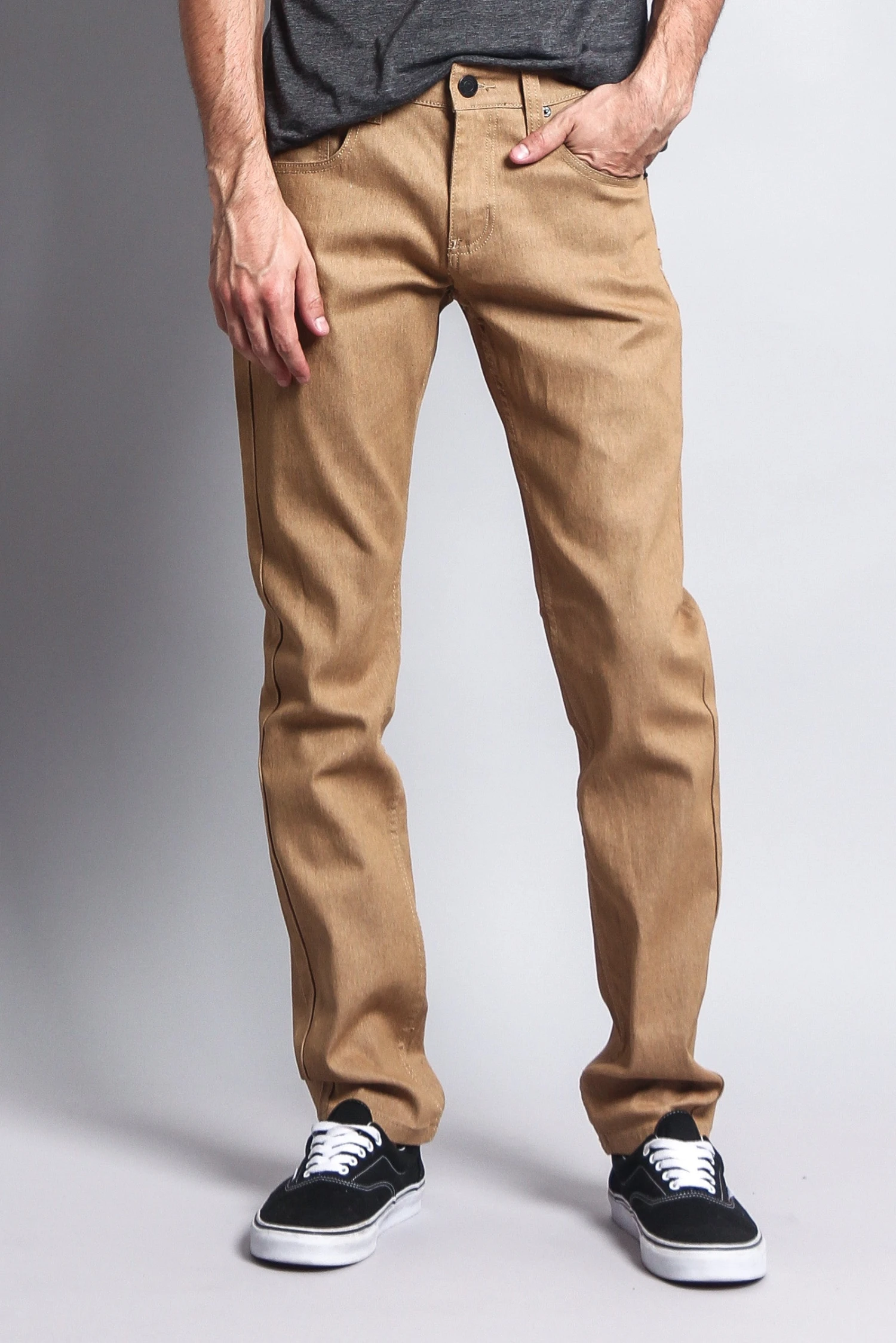 Men's Skinny Fit Raw Denim Jeans (Khaki) 1 Men's Skinny Fit Raw Denim Jeans (Khaki)