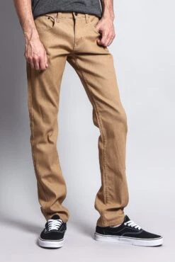 Men's Skinny Fit Raw Denim Jeans (Khaki) 8 Men's Skinny Fit Raw Denim Jeans (Khaki) -Victorious DL938 KHK 4