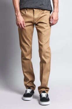 Men's Skinny Fit Raw Denim Jeans (Khaki) 9 Men's Skinny Fit Raw Denim Jeans (Khaki) -Victorious DL938 KHK 5