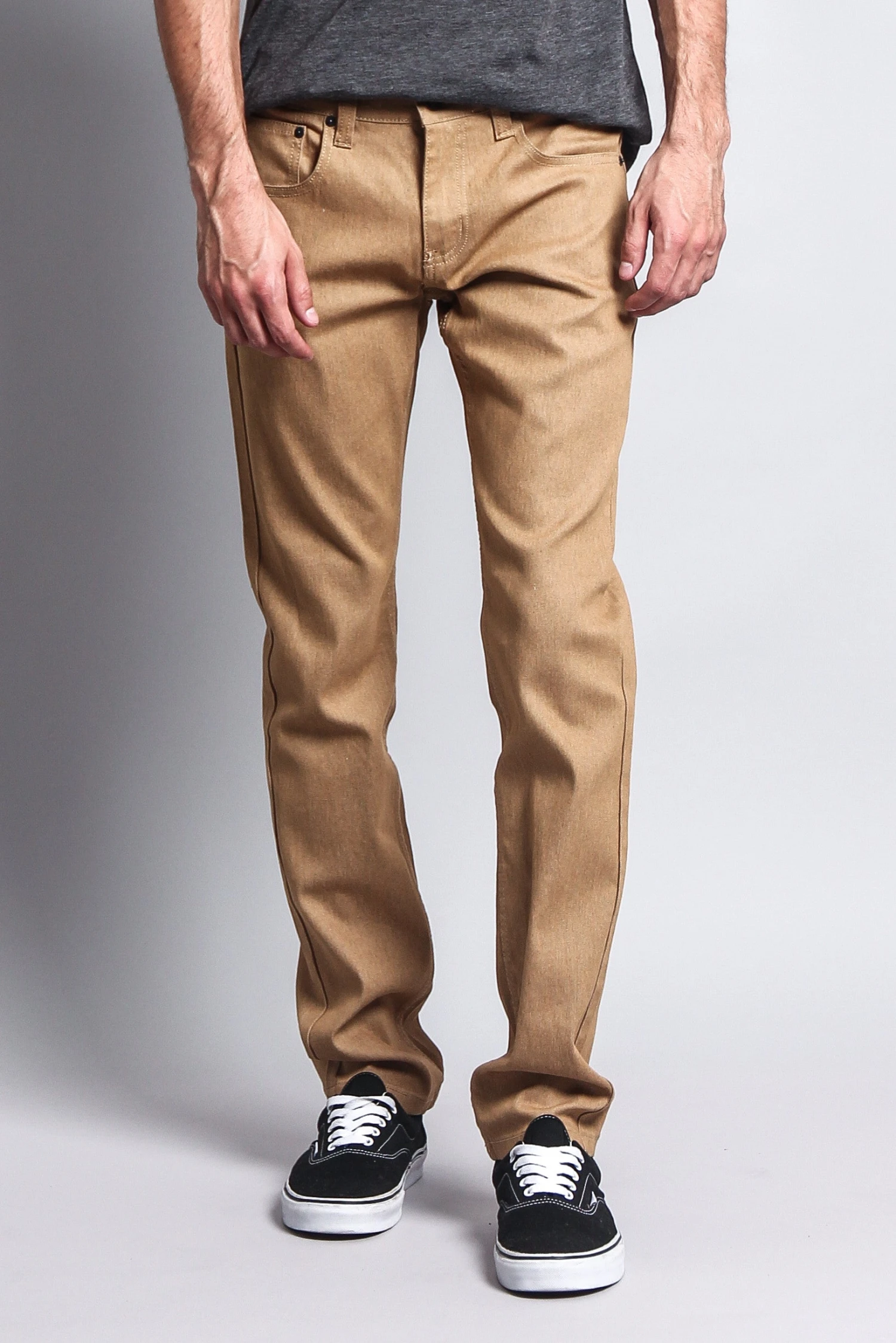 Men's Skinny Fit Raw Denim Jeans (Khaki) 5 Men's Skinny Fit Raw Denim Jeans (Khaki) - Image 5