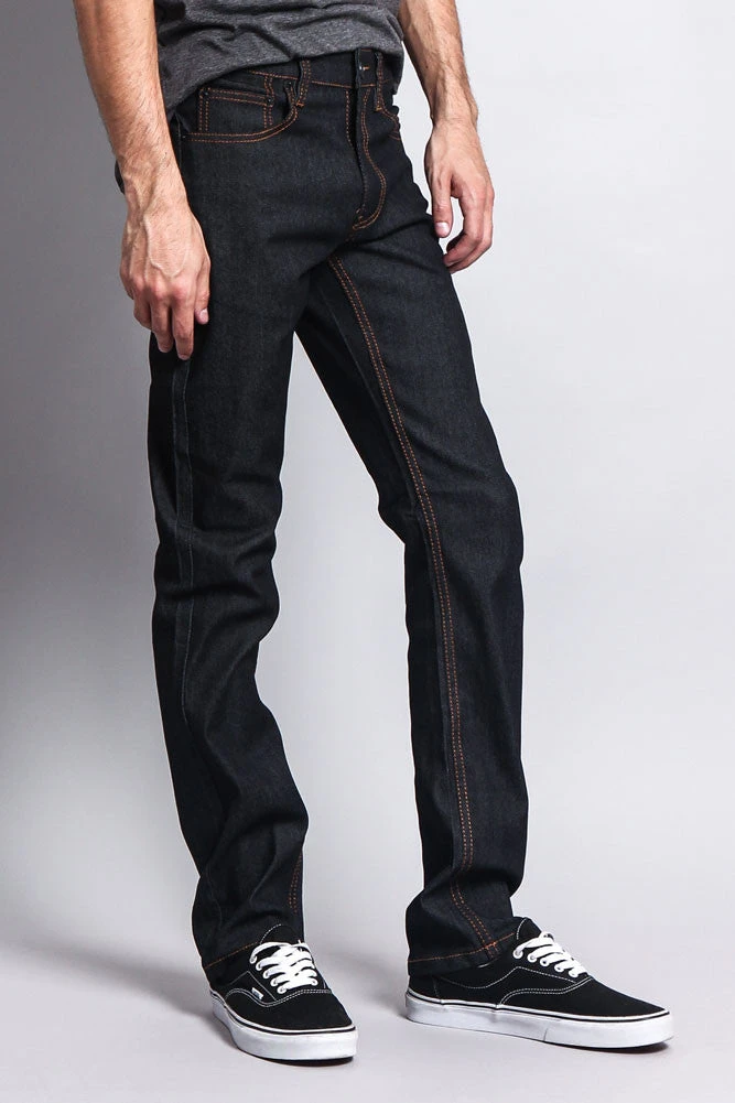 Men's Slim Fit Raw Denim Jeans (Black/Timber) 4 Men's Slim Fit Raw Denim Jeans (Black/Timber) - Image 4
