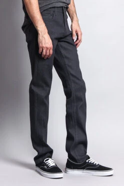 Men's Slim Fit Raw Denim Jeans (Charcoal) 8 Men's Slim Fit Raw Denim Jeans (Charcoal) -Victorious DL980 CHC 4