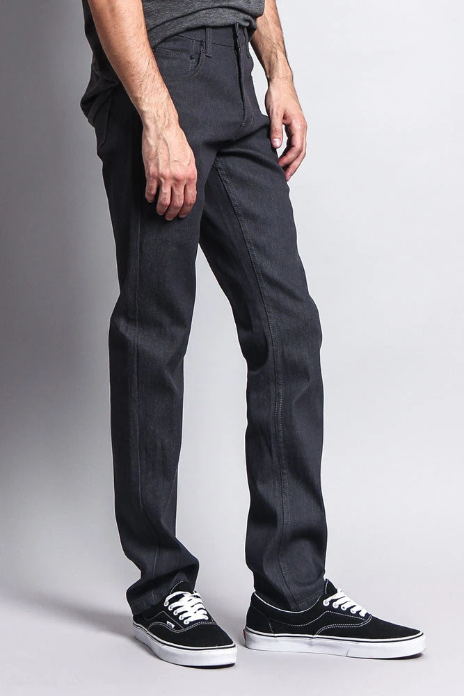 Men's Slim Fit Raw Denim Jeans (Charcoal) 4 Men's Slim Fit Raw Denim Jeans (Charcoal) - Image 4