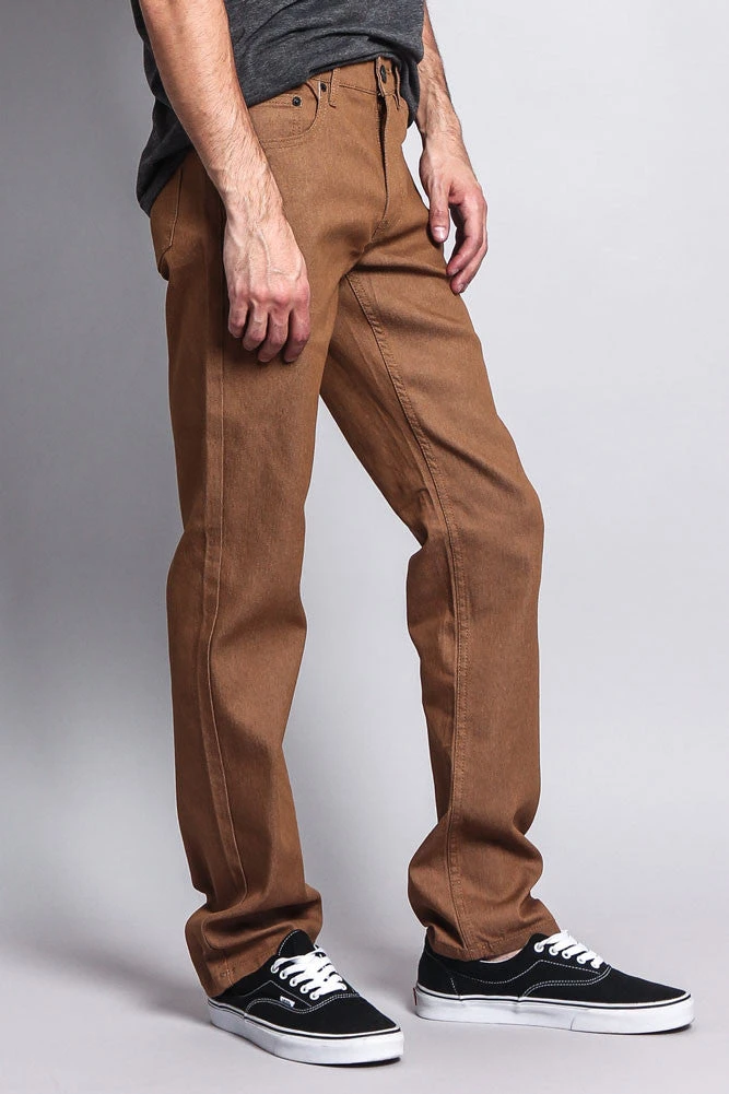 Men's Slim Fit Raw Denim Jeans (Wheat) 4 Men's Slim Fit Raw Denim Jeans (Wheat) - Image 4