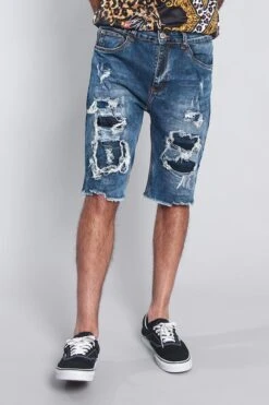 Distressed Illusion Denim Shorts -Victorious DS2047 DKI 1
