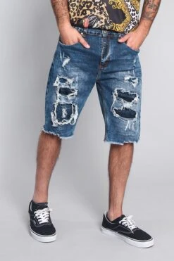 Distressed Illusion Denim Shorts -Victorious DS2047 DKI 4