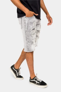 Distressed Illusion Denim Shorts -Victorious DS2047 GRY 4