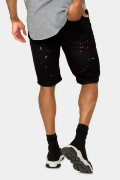 Neon Paint Splatter Denim Shorts -Victorious DS2074 BLK 3