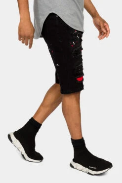 Neon Paint Splatter Denim Shorts -Victorious DS2074 BLK 4