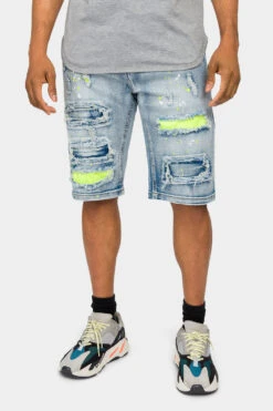 Neon Paint Splatter Denim Shorts -Victorious DS2074 IND 1