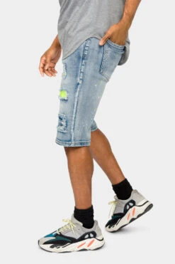 Neon Paint Splatter Denim Shorts -Victorious DS2074 IND 2