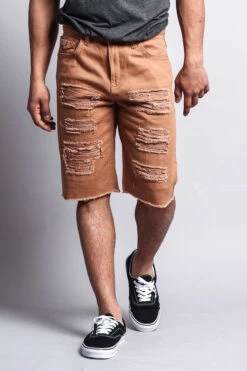 Distressed Colored Denim Shorts -Victorious DS431 5