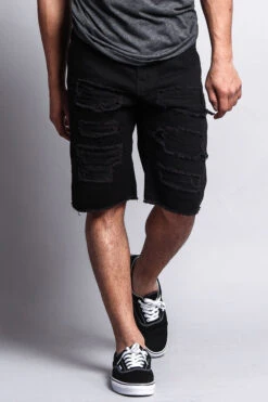 Distressed Colored Denim Shorts -Victorious DS431 BLK 4