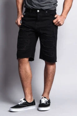 Distressed Colored Denim Shorts -Victorious DS431 BLK 5