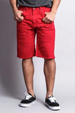 Distressed Colored Denim Shorts -Victorious DS431 RED 1