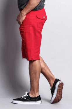 Distressed Colored Denim Shorts -Victorious DS431 RED 2