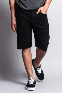 Distressed Biker Style Shorts -Victorious DS436 BLK 5