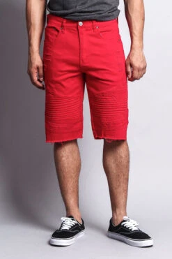 Distressed Biker Style Shorts -Victorious DS436 RED 1