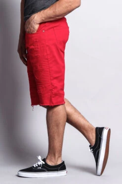 Distressed Biker Style Shorts -Victorious DS436 RED 2