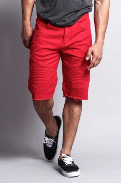 Distressed Biker Style Shorts -Victorious DS436 RED 4
