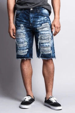 Distressed Paint Splattered Denim Shorts -Victorious DS441 IND 1