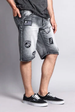 Patch Denim Shorts 14 Patch Denim Shorts -Victorious DS762 BLK 4