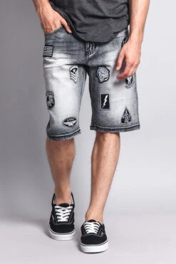 Patch Denim Shorts 15 Patch Denim Shorts -Victorious DS762 BLK 5
