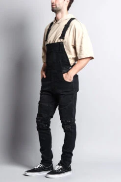 Men's Distressed Denim Overalls -Victorious FR105 BLK 2