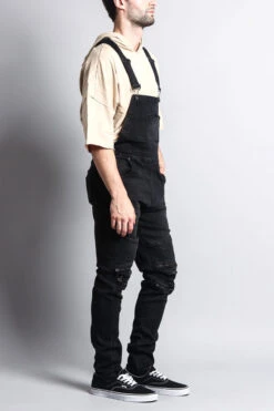 Men's Distressed Denim Overalls -Victorious FR105 BLK 3