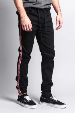 Men's Track Style Side Striped Joggers -Victorious JG3006 BLK 4