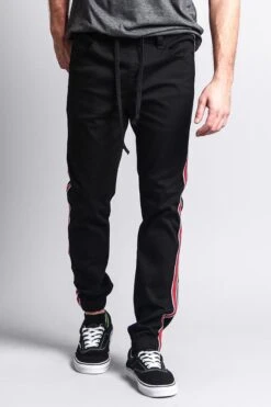 Men's Track Style Side Striped Joggers -Victorious JG3006 BLK 5